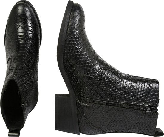 PS Poelman Mustang - Maat 37 - Dames Leren Western Chelsea Cowboy Enkellaarzen - Zwart Snake