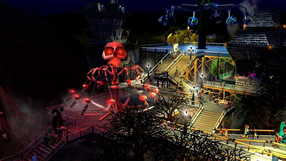 amusement-park, roller-coaster, nacht-scene, rode-skelet, platform-ride