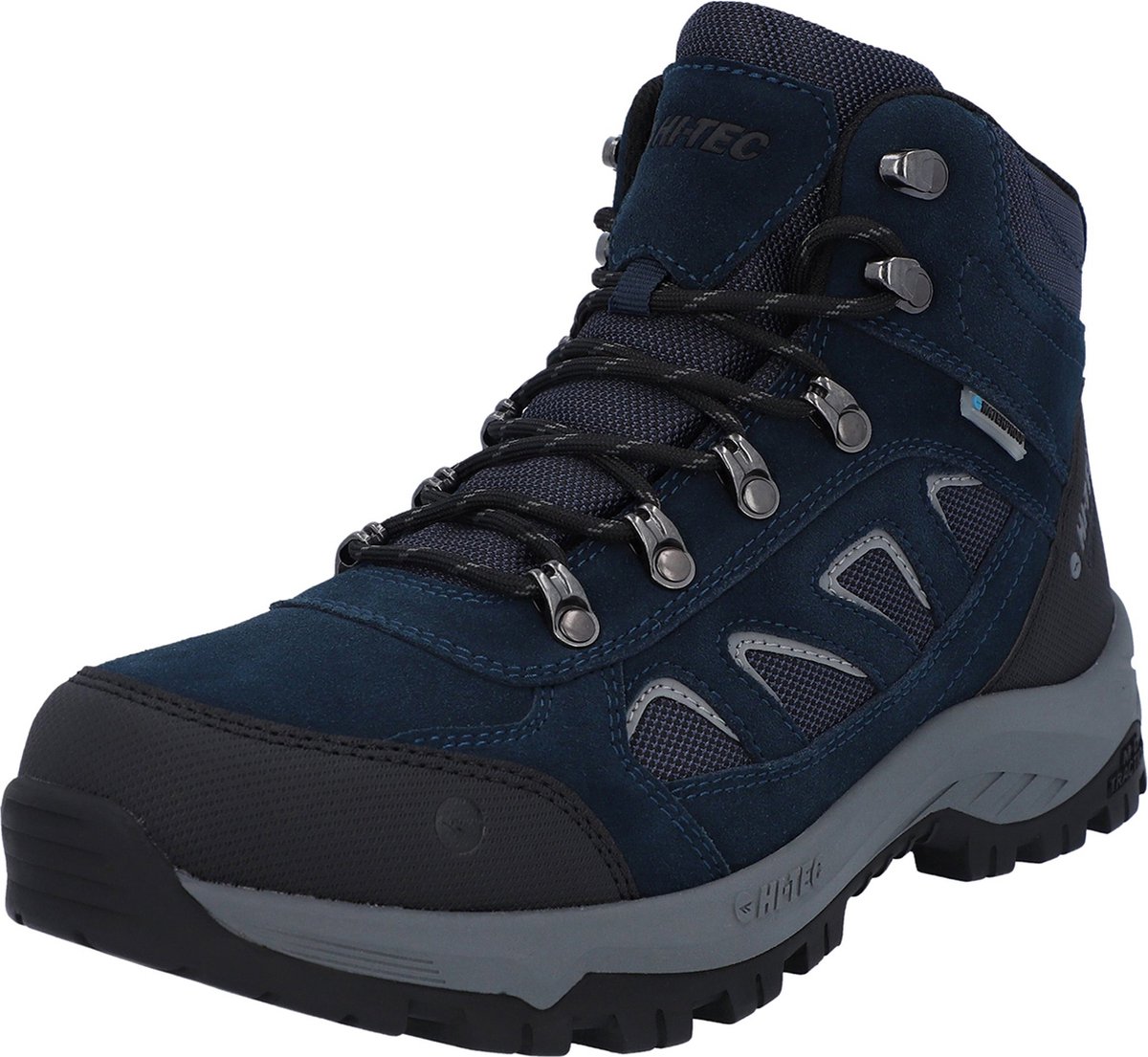 wandelschoen, blauw, mid-cut, zool, vetersysteem