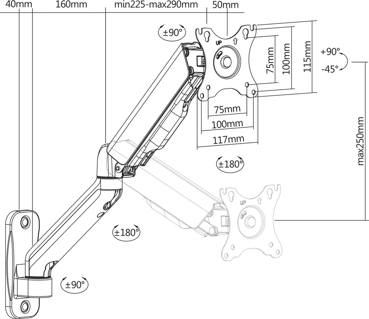 Deltaco ARM-0360 Monitor beugel - Kantelbaar & Draaibaar - 17 t/m 32 inch - Max 9kg