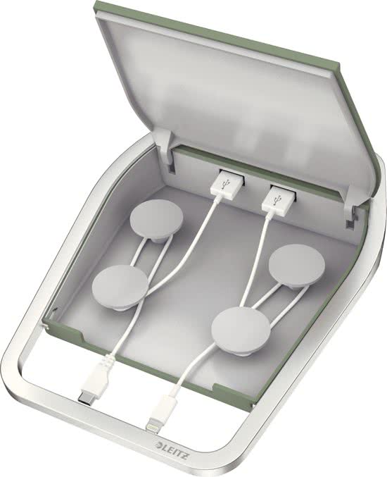 01cd-71b1-4ad6-97f3-19b6a962d035 Leitz Style USB-oplaadstation - 2 Poorten - Zee Groen