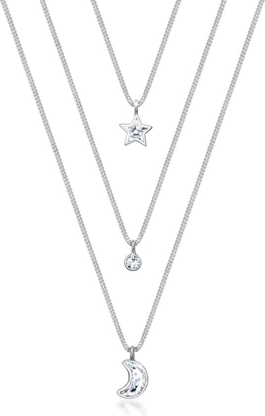 Elli Halsketting Layer Maan Ster Kristallen 925 Zilver