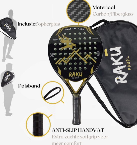 Raku® Eagle Pro Edition - Padel Racket - Padel - Padelrackets - Racket - Paddle - Carbon - Inclusief