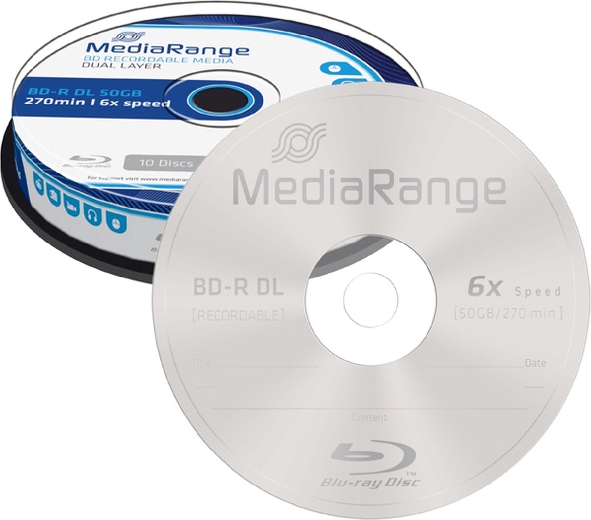 Blu-ray schijf, BD-R DL, MediaRange, dual-laag, 10 stuks
