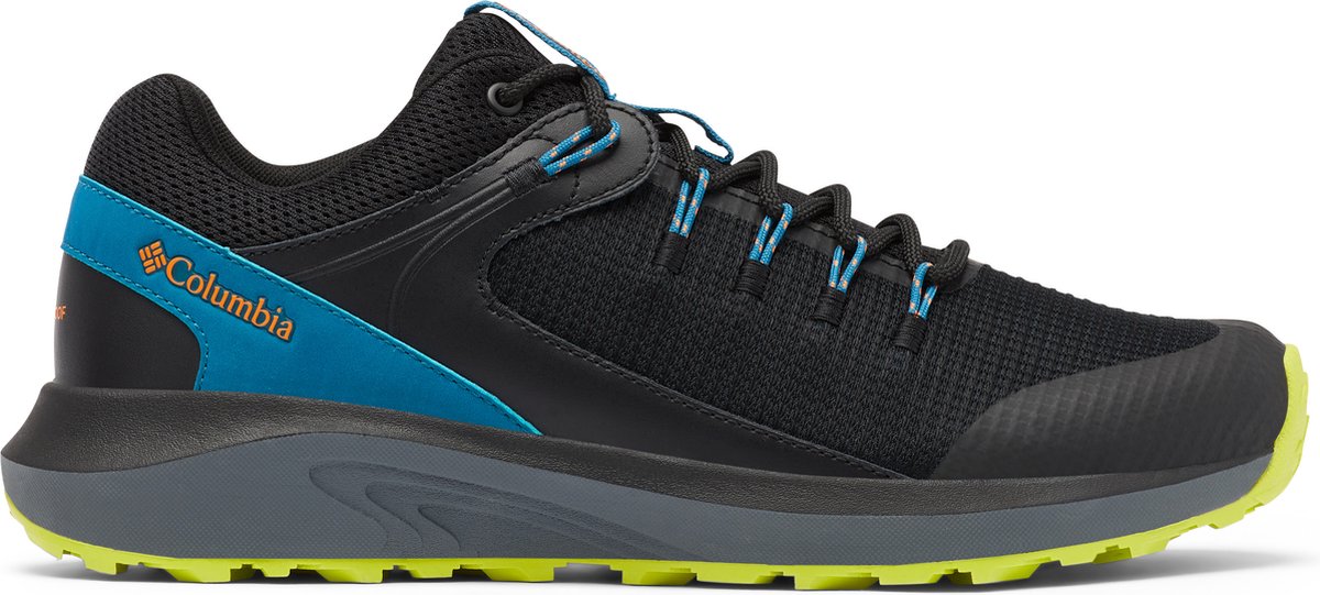 sneaker, hike schoen, zwarte mesh, blauwe accent, rubberen zool