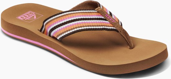 Reef - Maat 37,5 - Spring Woven Smoothie Stripe Dames Slippers - Cognac/Roze