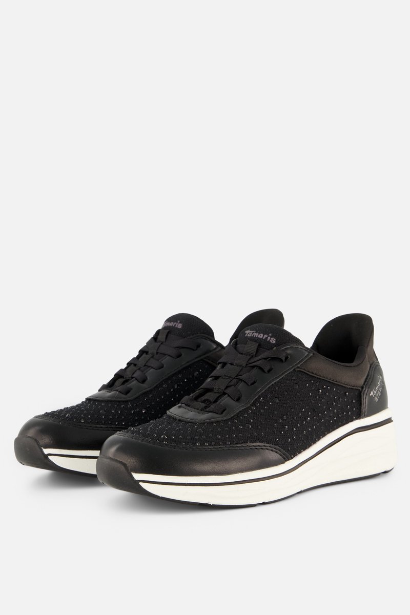sneakers, zwart, mesh, platform, veter