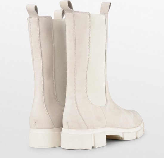 PS Poelman Lynn Dames Nubuck Leren Chelsea Enkellaarzen - 38 - met Elastiek - Licht Beige Taupe