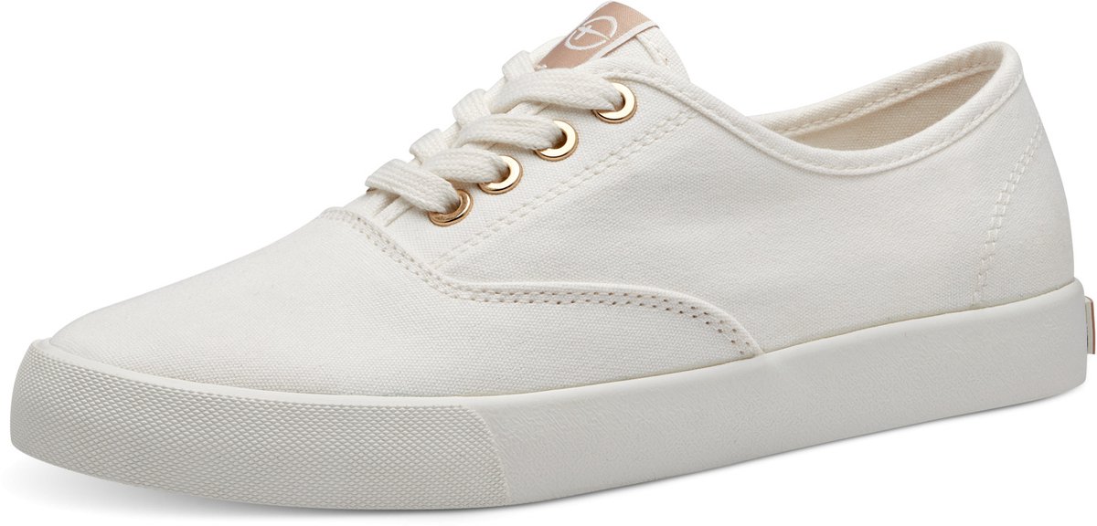 canvas sneaker, wit, laag-top, veters, rubber zool