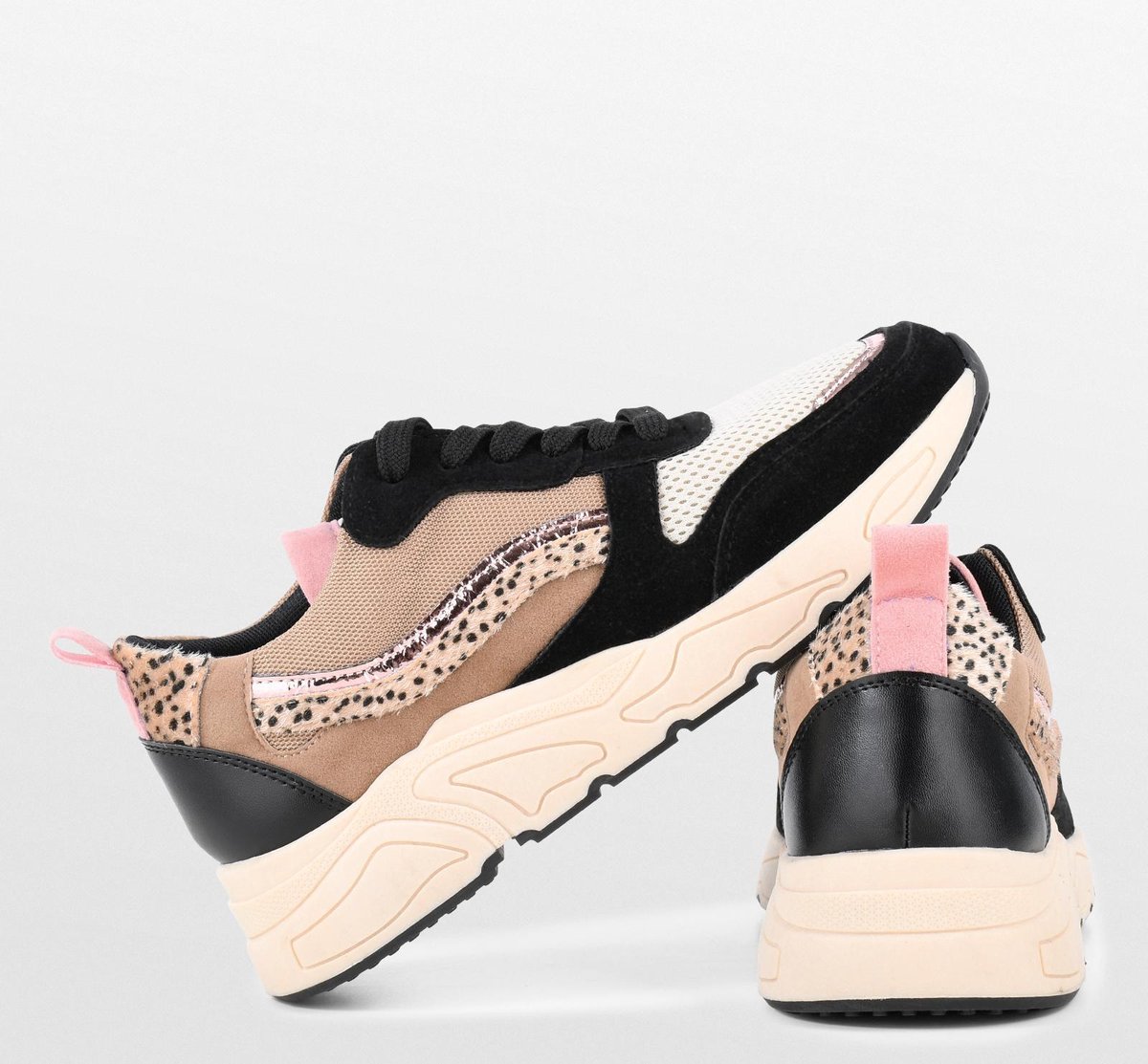 PS Poelman - Maat 37 - Dames - CAROCEL Imitatie Leren Suedè PU Runner Sneakers met Beige Profielzool