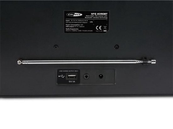 Caliber HFG409DBT/B - Retrolook radio met DAB+, FM, Alarm klok - zwart