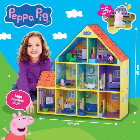 houten huis, speelset, peppa pig, meubelset, miniatuurhuis