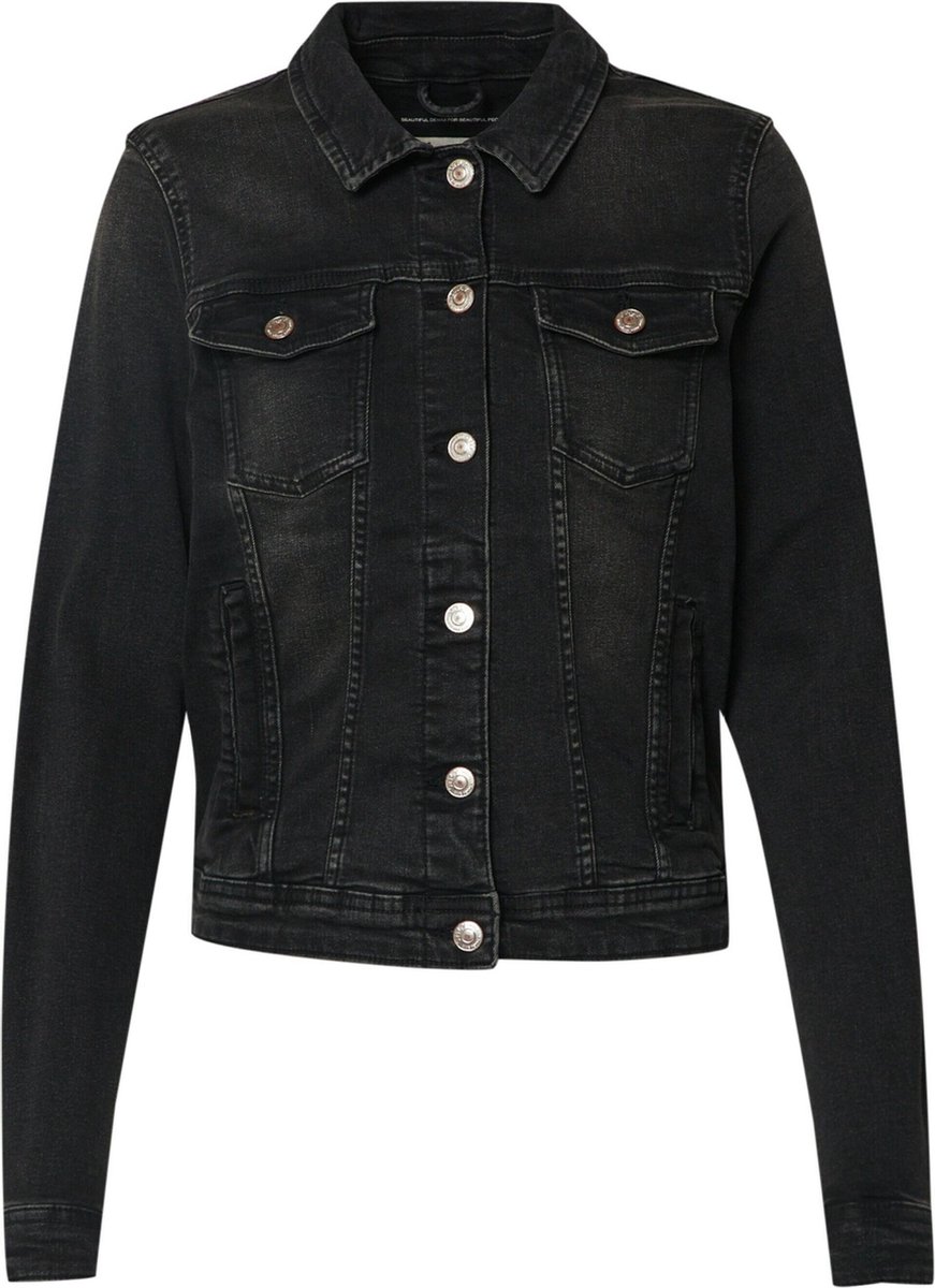 jacket, denim, zwart, knopen, zakken