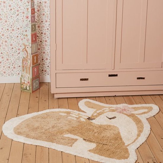 kinderkleed, ronde tapijt, dierenmotief, kinderkamer, houten vloer