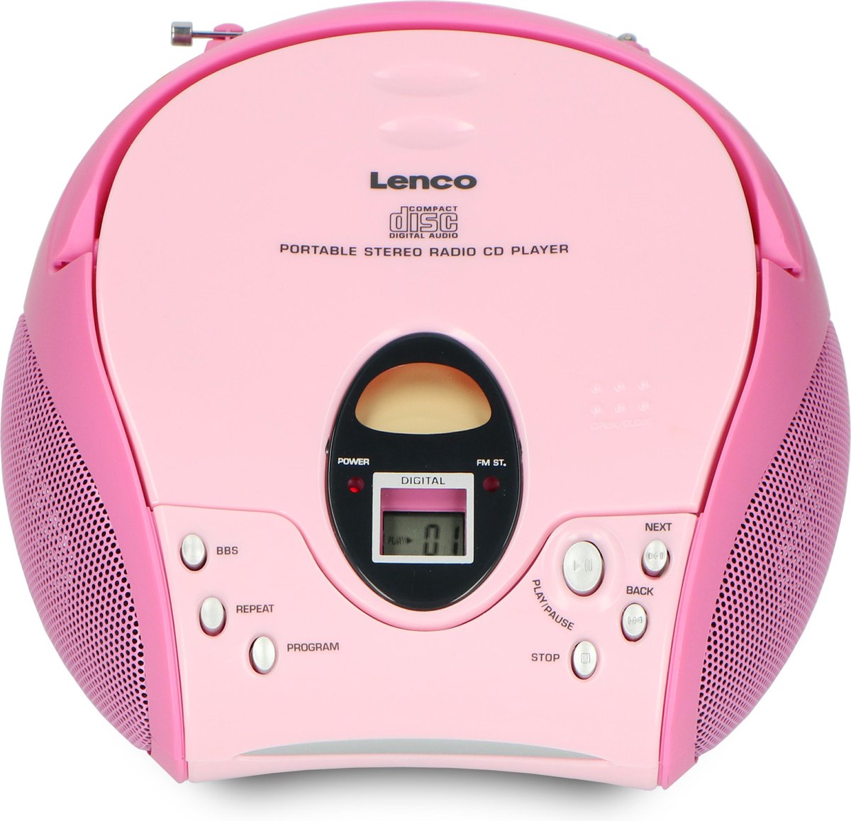 Lenco SCD-24 - Draagbare radio CD speler met AUX-uitgang - Roze