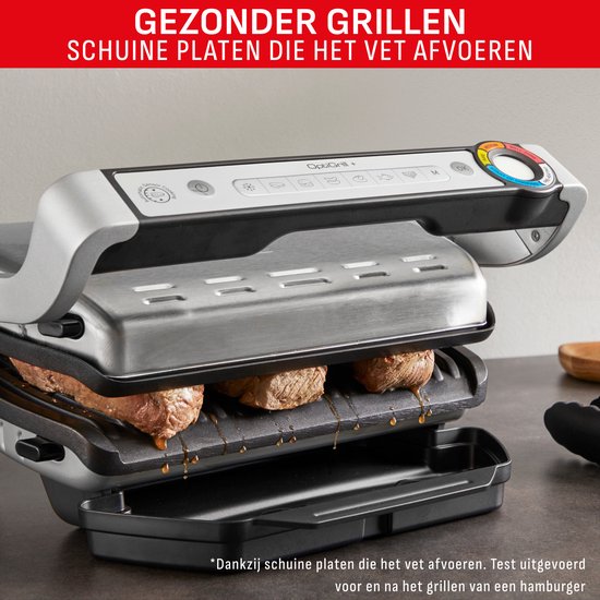 Tefal OptiGrill+ GC717D - Intelligente Contactgrill - 6 Automatische Programma's - Gaarheidsindicator - Uitneembare & vaatwasbestendige platen - Makkelijk schoonmaken - 2000W - RVS