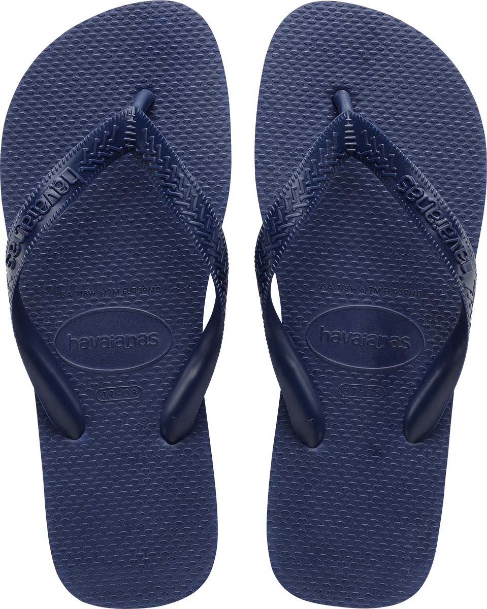 flip-flops, thong sandals, navy blue, textured sole, webbed straps