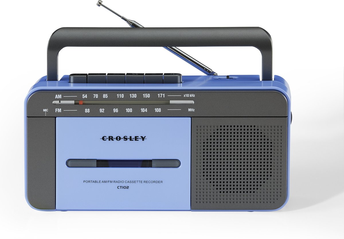  portable radio, AM/FM radio, kassette recorder, blauw, antenne