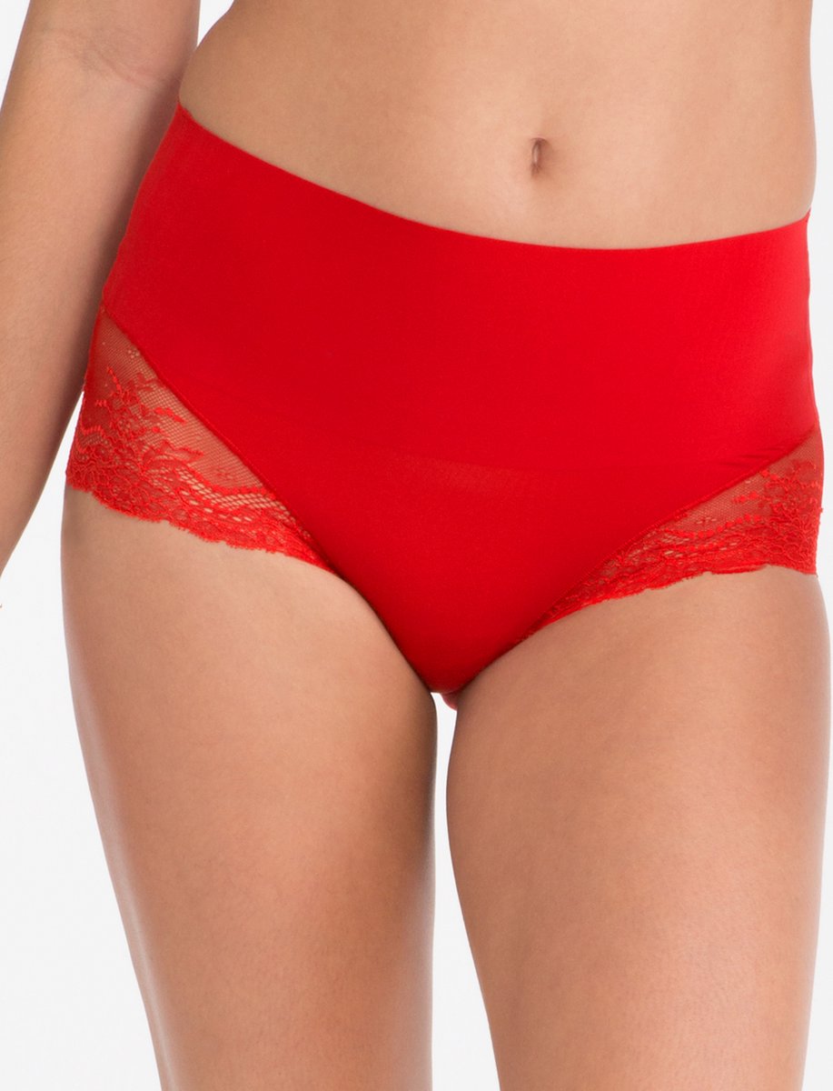 rood, lingerie, kousenbroek, kant, hoge taille