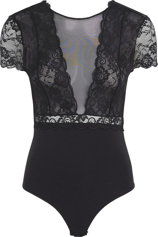 Pieces - Maat M - kanten body - Sicca Bodystocking - Zwart