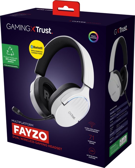 Trust GXT491W Fayzo - Draadloze Gaming Headset voor PS5 - PC - 7.1 Surround - USB Dongel & Bluetooth