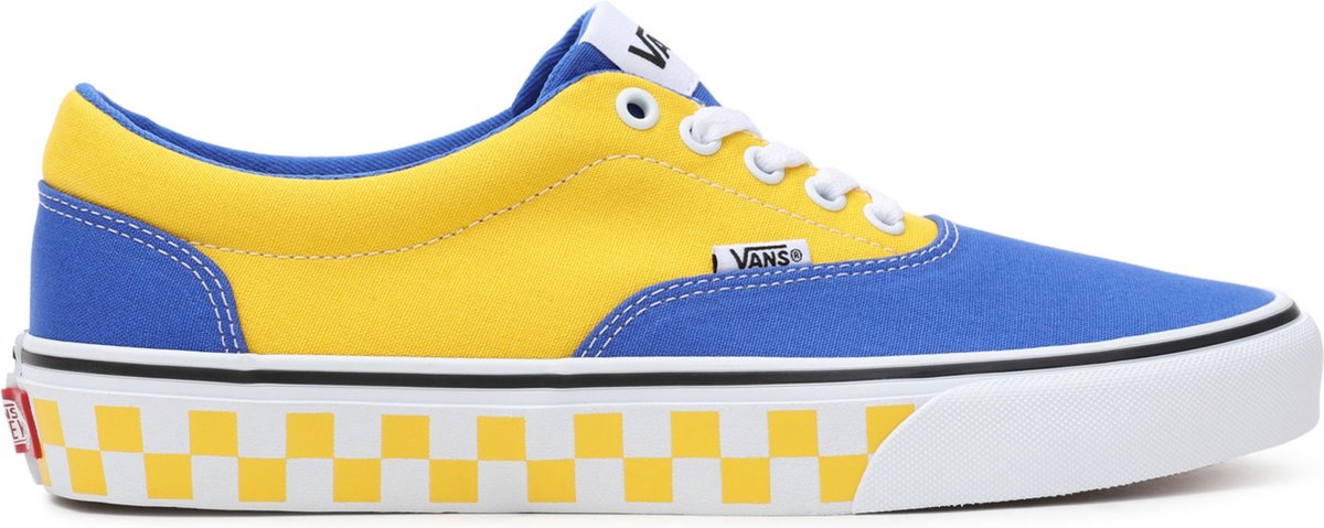 sneaker, canvas, blauw, geel, checkerboard, platvorm, veters