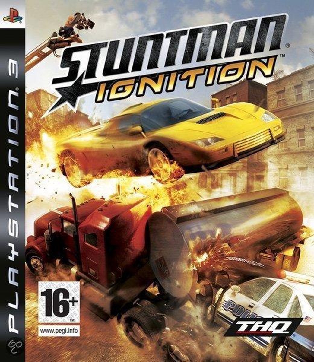 auto racing, car chase, gele auto, explosie, videogame cover