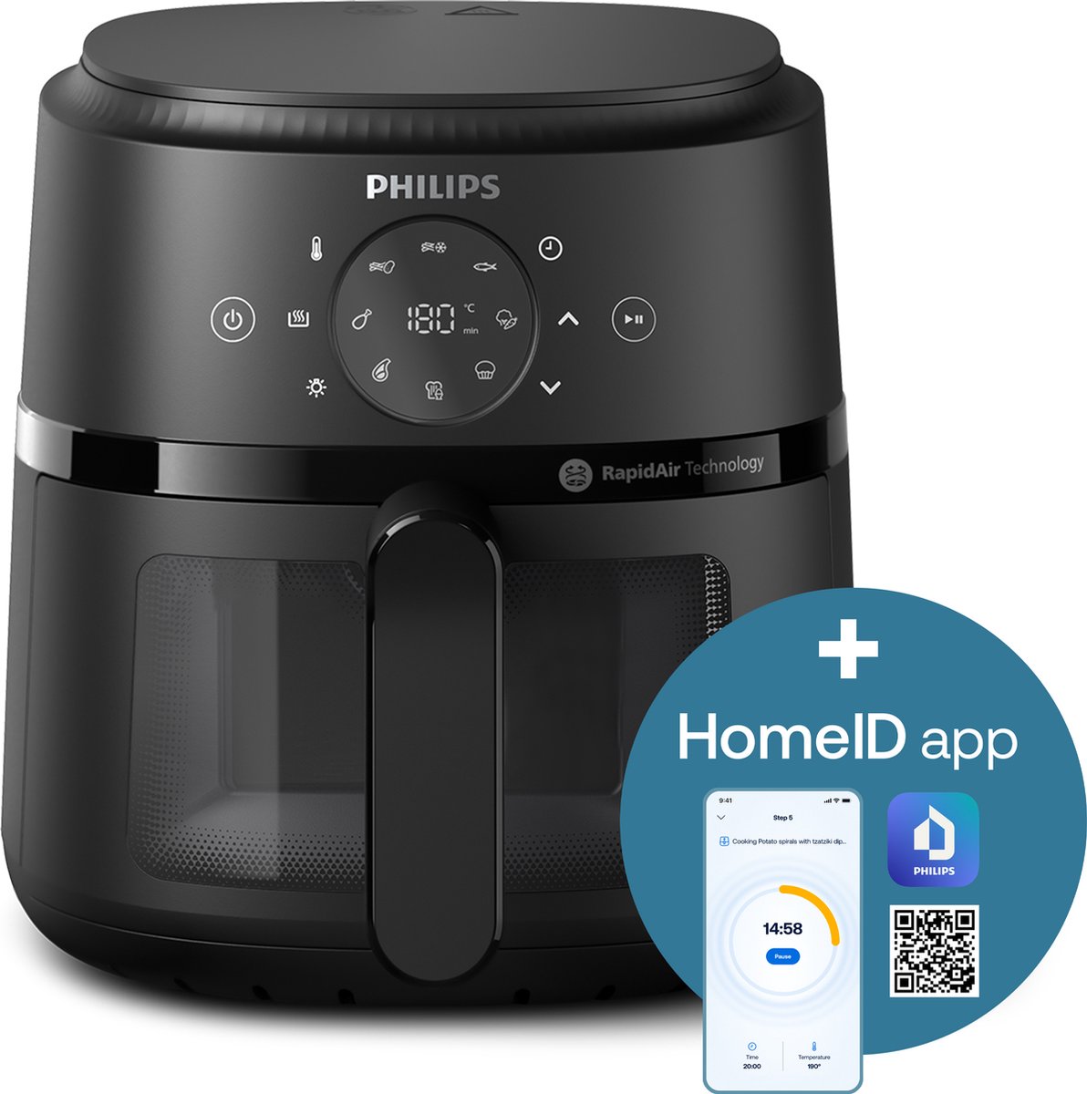 Philips 2000 Series Airfryer - NA210/00 - Kijkvenster - RapidAir - 3.2L - Tot 3 Personen - Zwart