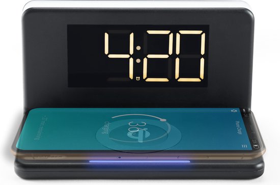 Caliber HCG018QI/B - Wekker met draadloos laden en groot scherm - Zwart