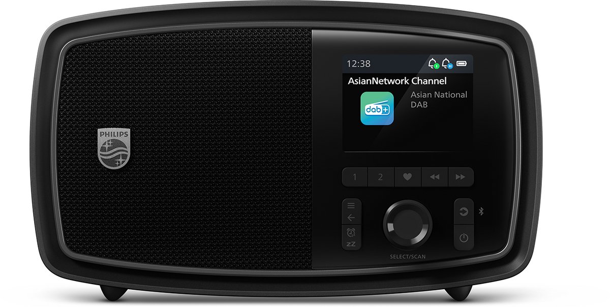 radio, speaker, digital display, buttons, grill