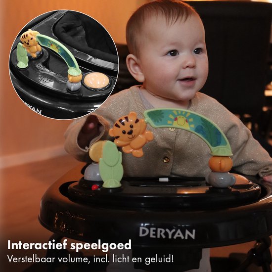 Deryan Luxe 2-in-1 Loopstoel - Inclusief speelset en dienblad - inklapbaar - Zwart