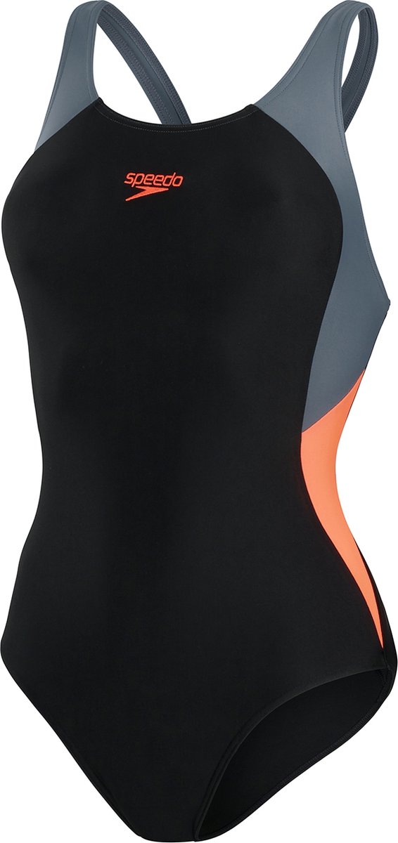 Speedo - Maat 40 - Colourblock Splice Muscleback Badpak Dames - Zwart / Grijs