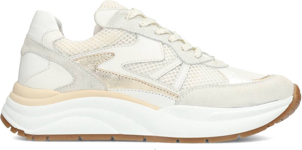 PS Poelman - maat 38 - CHARU Dames Sneakers - Wit Met Beige Combinatie