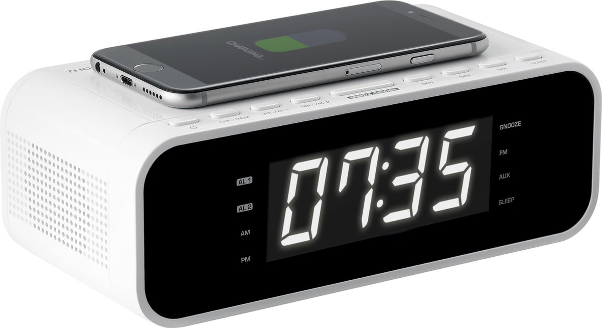 Thomson CR221I - Wekkerradio - Dubbel alarm - Inductie Telefoon oplader - Wit