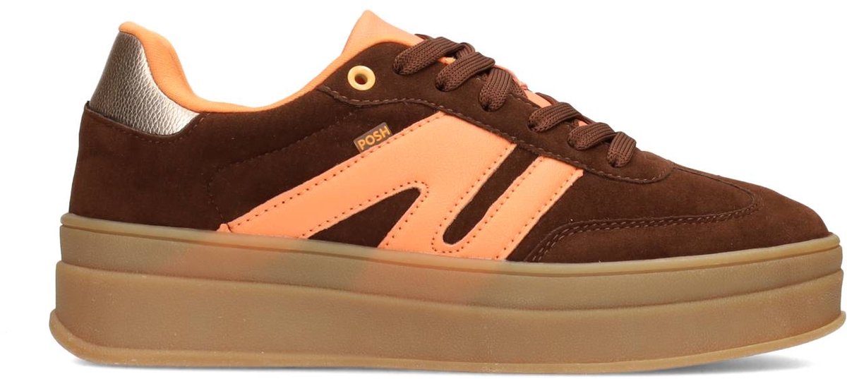 sneaker, platform, bruin, oranje, suède