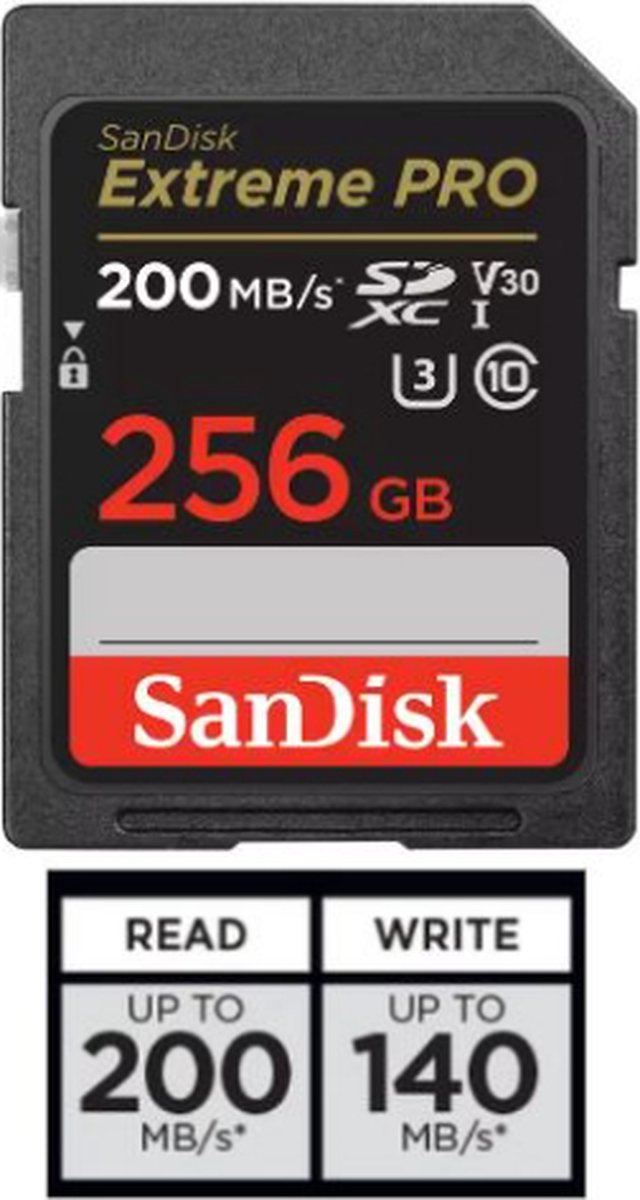 SanDisk SDXC Extreme Pro - 256 GB 200/90 mb/s - V30