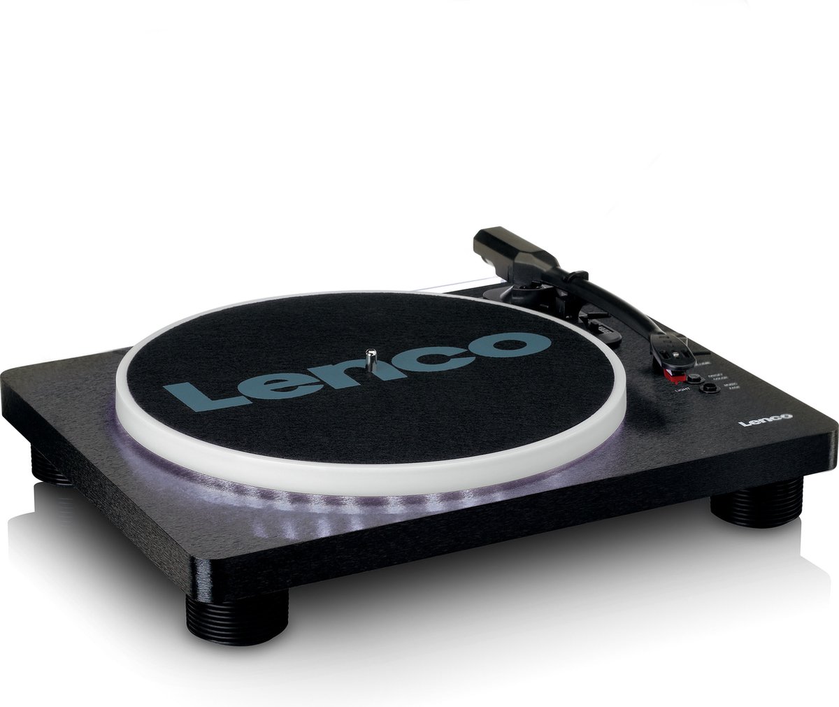 Lenco LS-50LEDBK Platenspeler met ingebouwde Speakers LED Verlichting USB Encoding Extra Naald Zwart