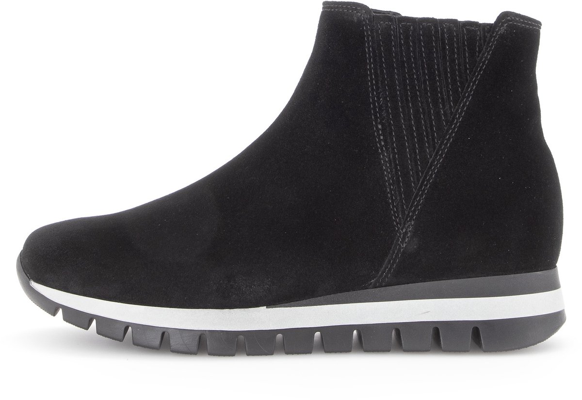 laars, zwart, enkellaarzen, suède, rubberen zool