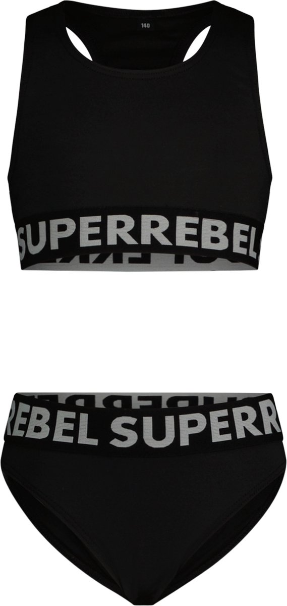 bh, sportbh, zwart, twee-delig, elastische tailleband