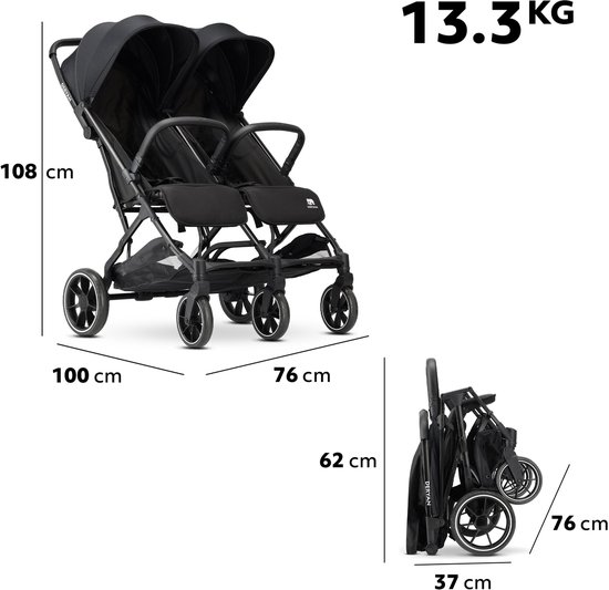Deryan Rolo X2 XL Duo Buggy - 2 persoons - Compact & Licht - Zwart