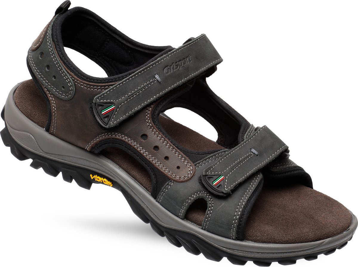 sandaal, bruin, leer, band, outdoor