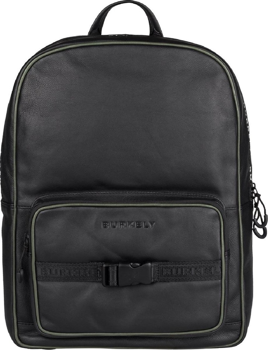 rugzak, leer, zwart, voorvak, binnenvakken