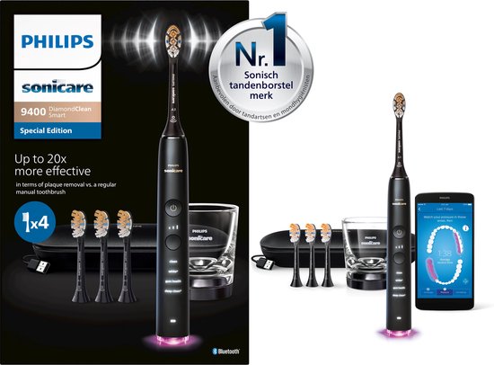 Philips Sonicare Diamondclean Smart 9400 - Elektrische tandenborstel - 4 opzetborstels - Zwart HX991