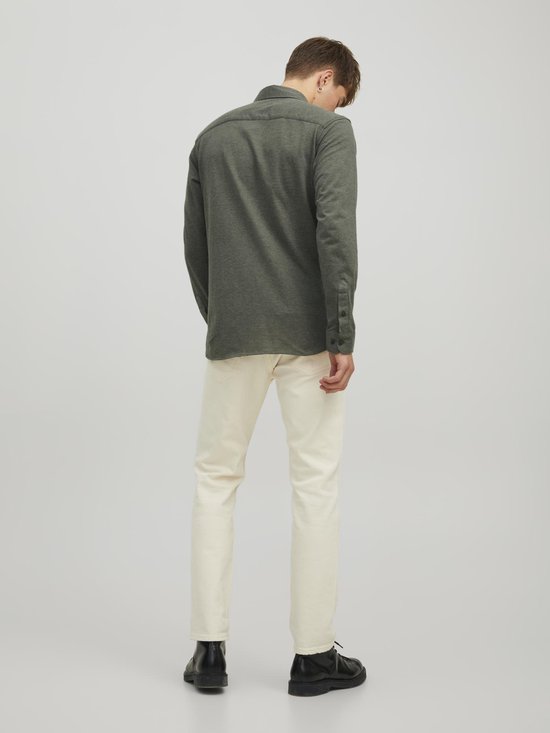 JACK&JONES - Maat M - JJPIQUE MELANGE LOGO SHIRT L/S Heren Overhemd