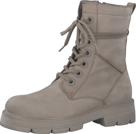 MARCO TOZZI - Maat 37 - MT Leather upper and Feel Me insole Dames Lace Boot Flat - TAUPE NUBUCK