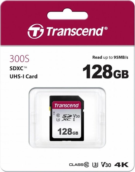 Transcend 128GB, UHS-I, SD flashgeheugen SDXC Klasse 10 NAND
