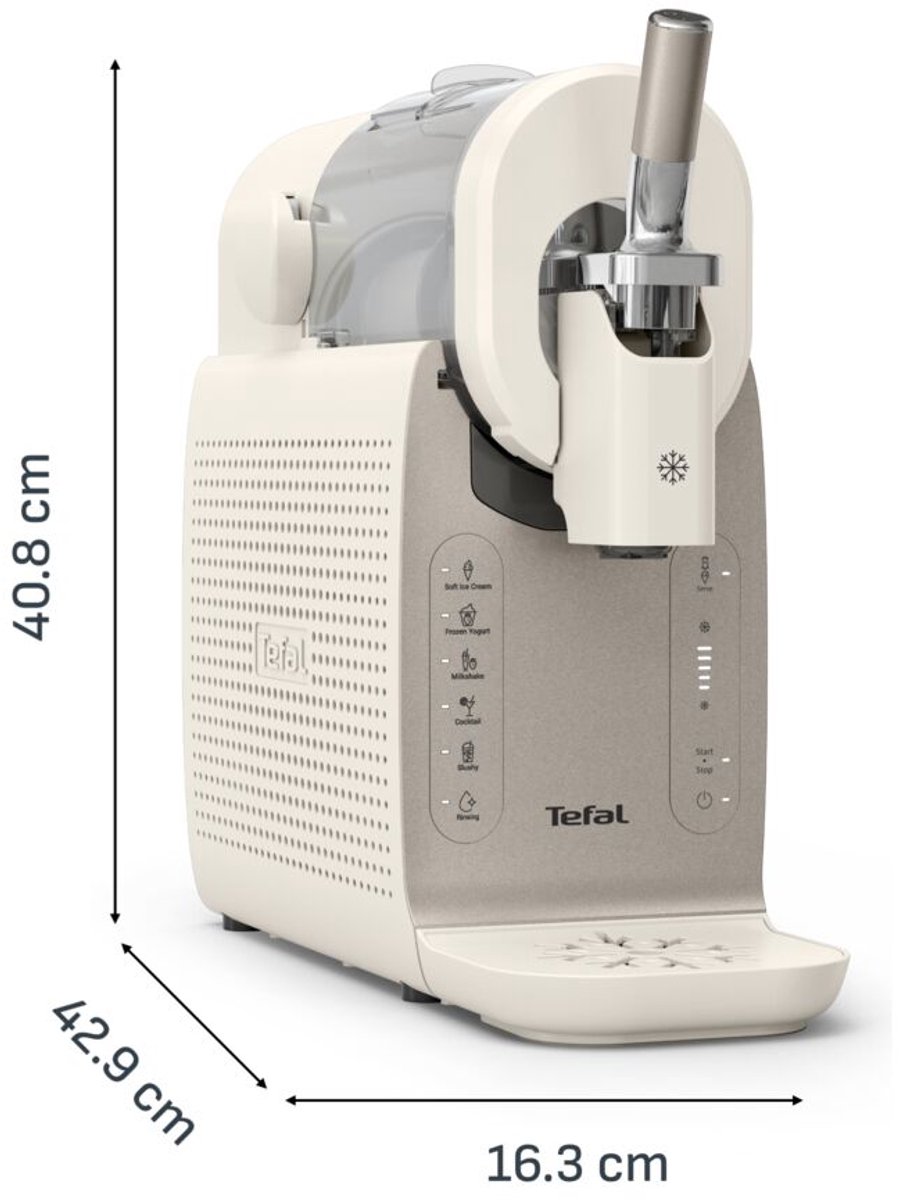Tefal Freezi IG801A - Softijsmachine & frozen drinks - 5 programma's: Softijs, Frozen Yoghurt, Slushies, Milkshakes, Cocktails - Ingebouwde koeler - Klaar in 30 minuten - Inclusief Accessoires