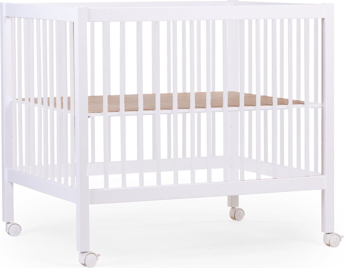 Childhome Park 97 Babybox met Wieltjes - Houten Speelbox met Bodem Verstelbaar op 3 Hoogtes - Wielen met Remsysteem om Vlot te Verplaatsen - Strak Design met Onzichtbare Vijzen - Beuk en MDF - 98 x 78 x 82 cm - Wit