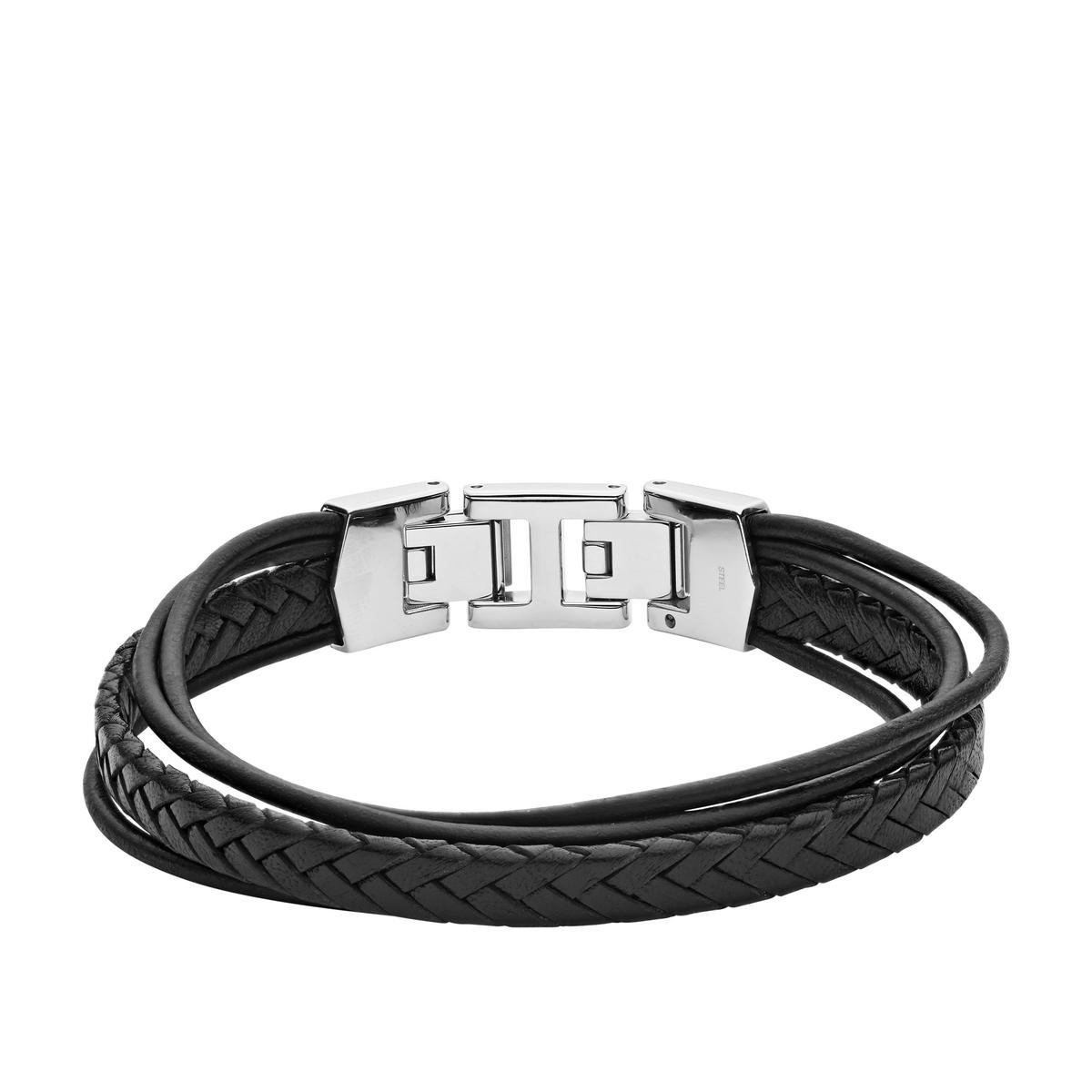 horlogeband, leder, zwart, dubbele wrap, metalenkleur