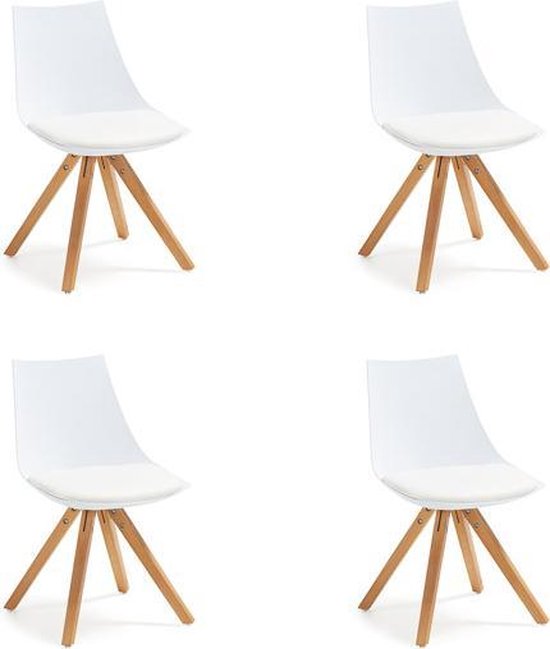 stoel, eetkamerstoel, houten poten, witte zitting, set van 4